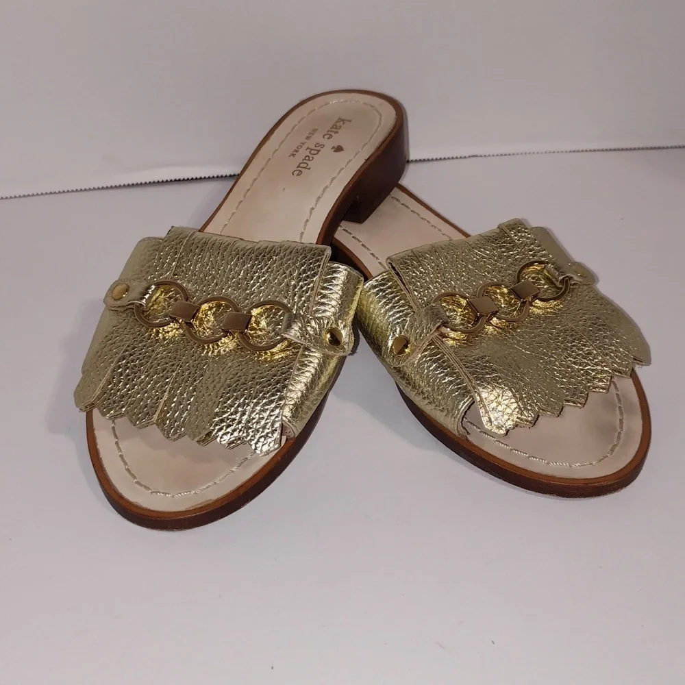 KATE SPADE NEW YORK  Women's Gold Leather Brie Slide Sandals Size 6